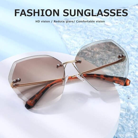 Oversized Rimless Sunglasses Women UV400 Diamond Lens Fashion Accessory main image 5
